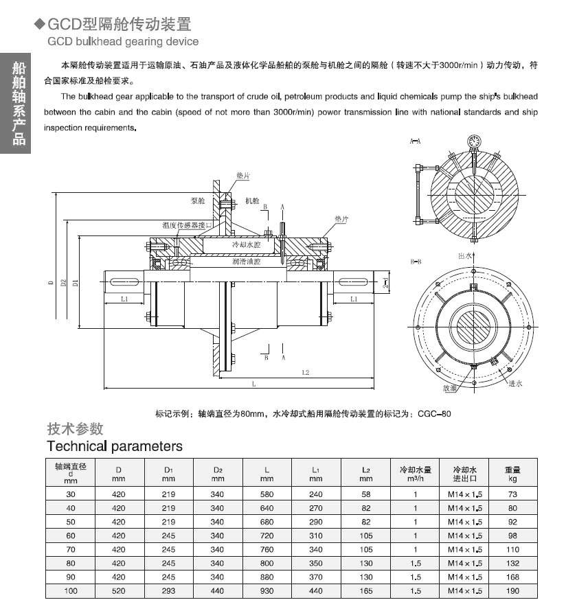 GCD型船用隔艙傳動裝置 GCD型船用隔艙傳動裝置